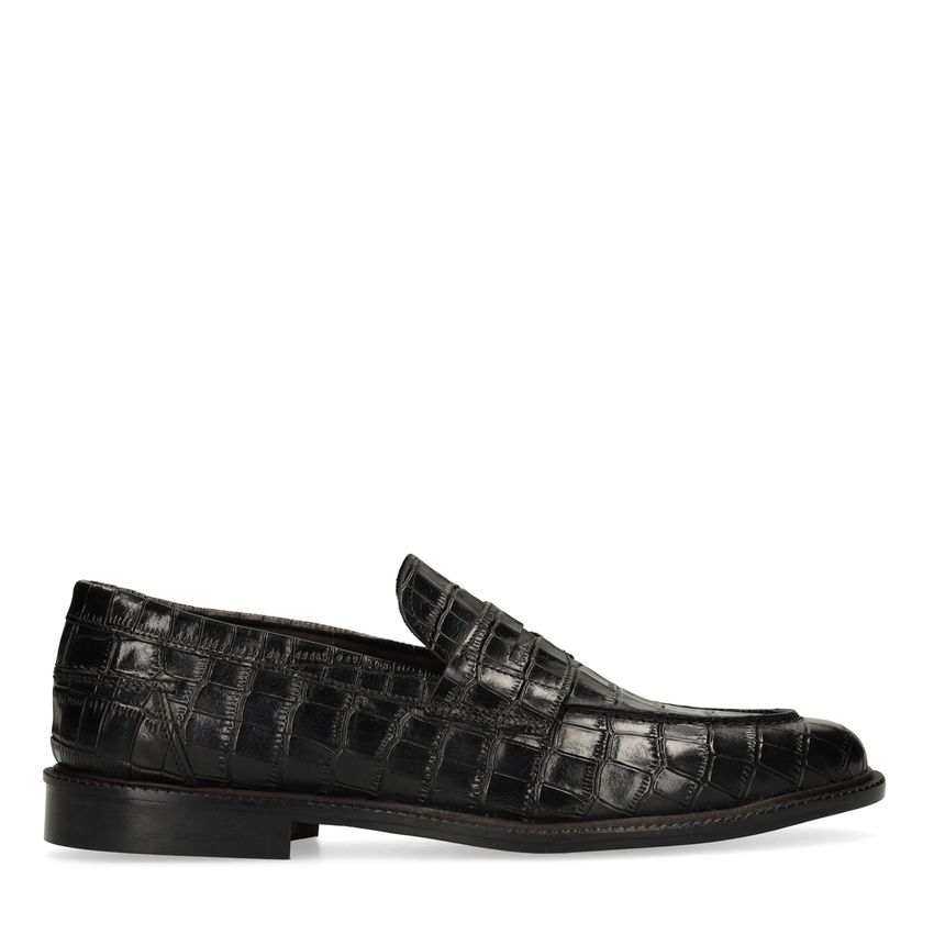 Manfield Zwarte leren croco loafers