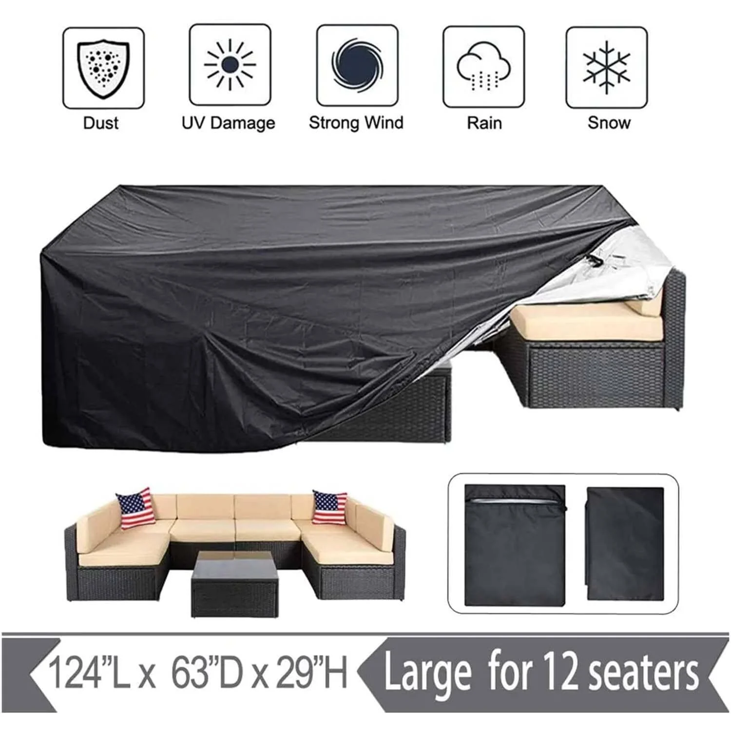 Outdoor Furniture Cover Waterproof Large Seating Protection - 126x63x29