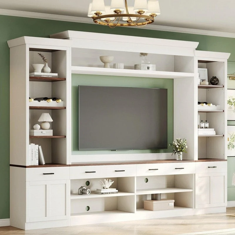 108.2W Farmhouse 4-Piece Entertainment Wall Unit Set with Bookshelf for TVs Up to 70