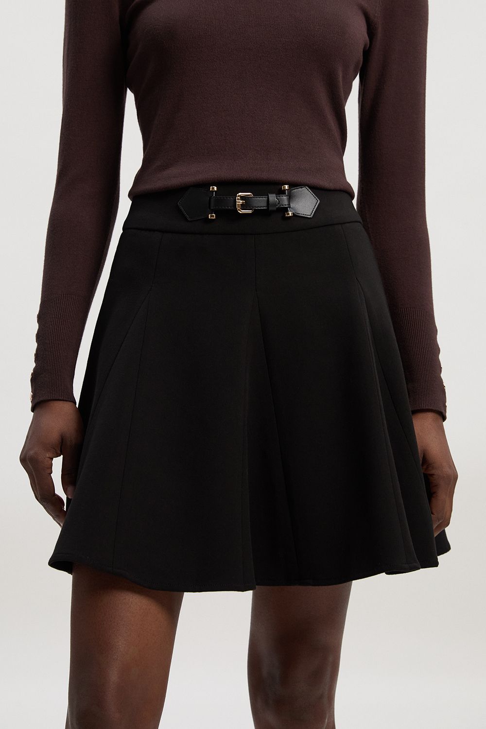 KarenMillen Compact Essential Tab Waist Flippy Mini Skirt