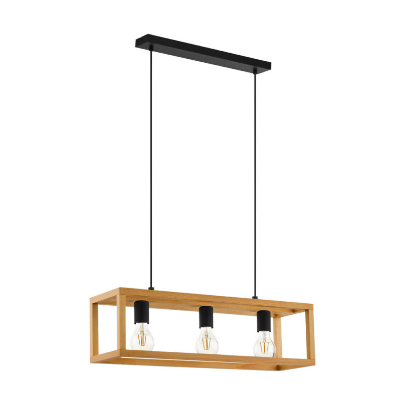 Suspension Blackcrown 1 noire et bois E27 3 x 40 W EGLO