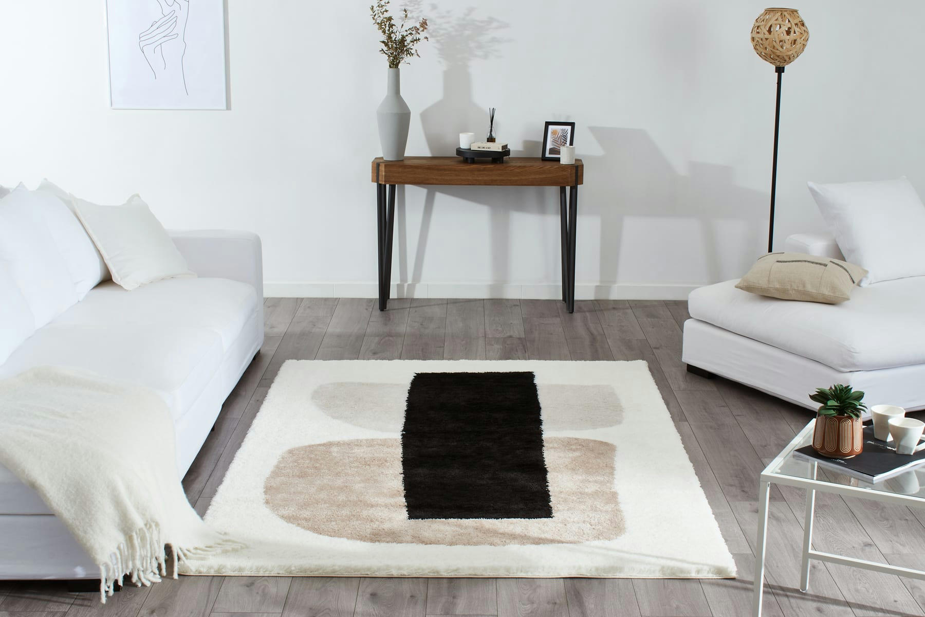 KARENA - Tapis salon moderne avec motif graphique beige, gris et noir-160x230