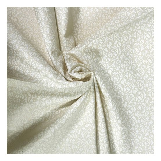 Ivory Flower Stem Cotton Fabric by the Metre