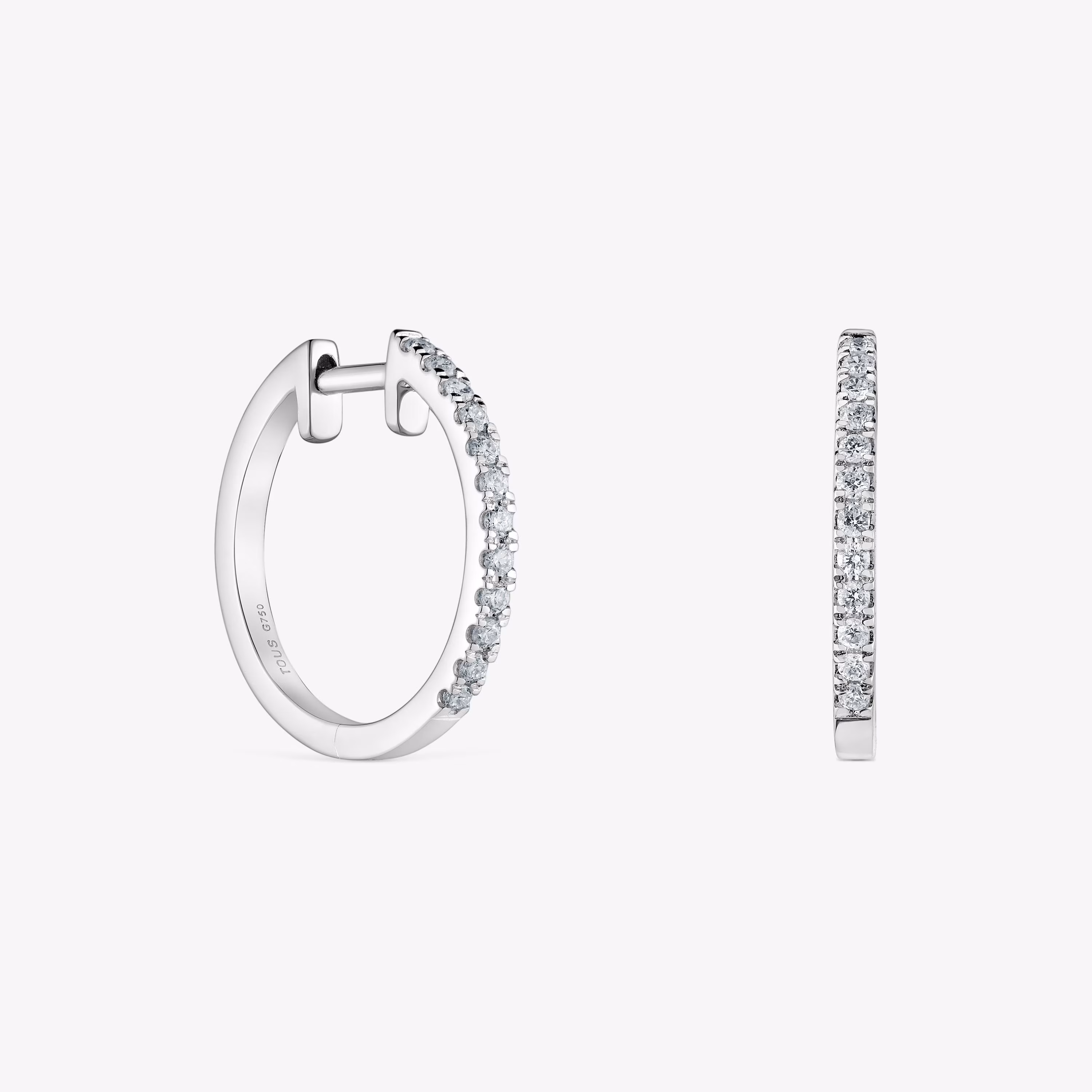 Pendientes aro cortos de oro blanco con diamantes 15 mm Les Classiques
