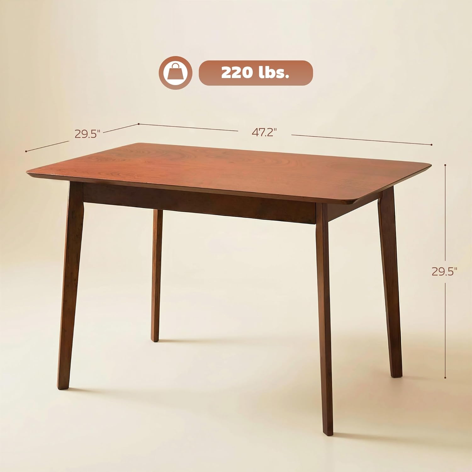 HOMCOM 47 Mid-Century Modern Dining Table for 4, Rectangular Kitchen Table with Wood Grain Finish, Tapered Legs, Wood Frame for Small Spaces, Dining Room, Apartment, Easy to Assemble, Walnut