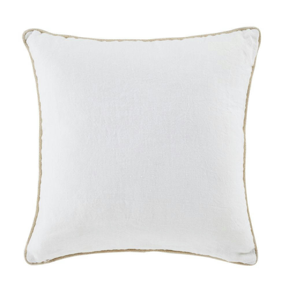 GASSIN - Coussin en lin imprimé écru, beige et bleu gris 45x45