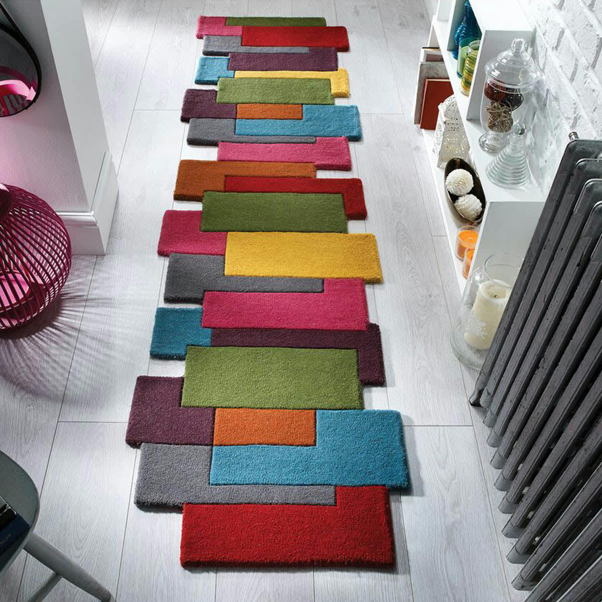 FR DESIGN - Tapis géométrique design en laine multicolore 60x230