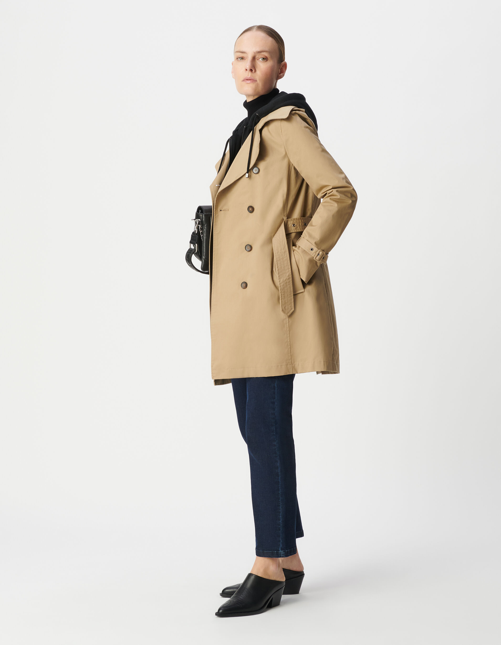 Trench beige capuche noire amovible Femme