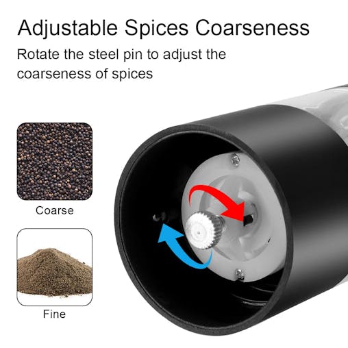 NNEOBA Electric Spice Grinder with LED Light Automatic Pepper & Salt Mill Black