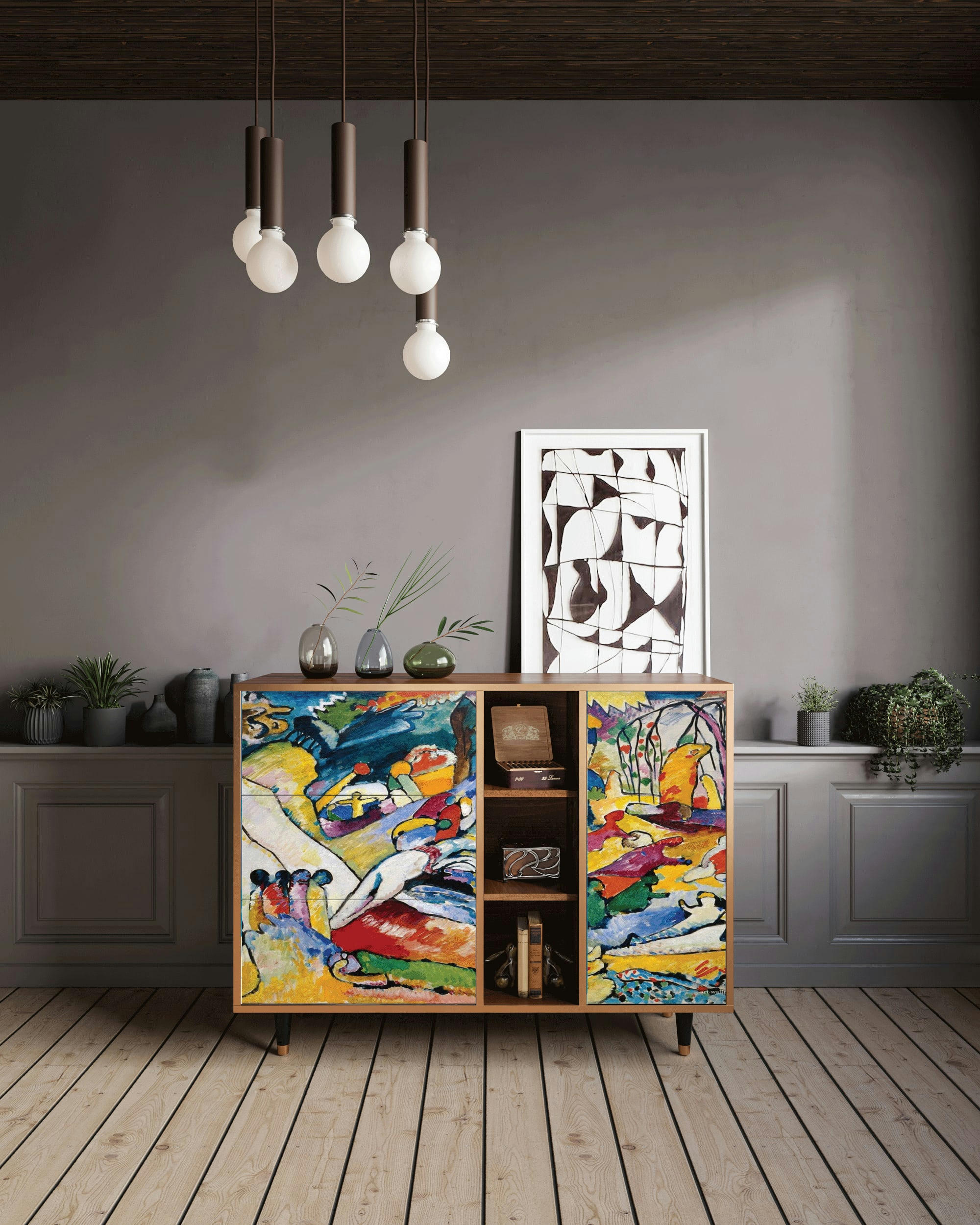 IMPROVISATION 26 BY WASSILY KANDINSKY - Buffet  multicolore 3 tiroirs et 1 porte L 125 cm