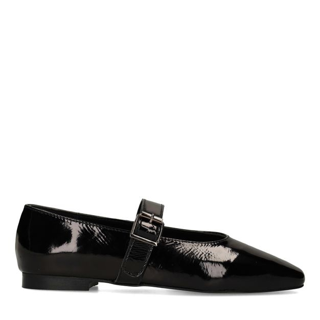 Zwarte leren ballerina's met gesp