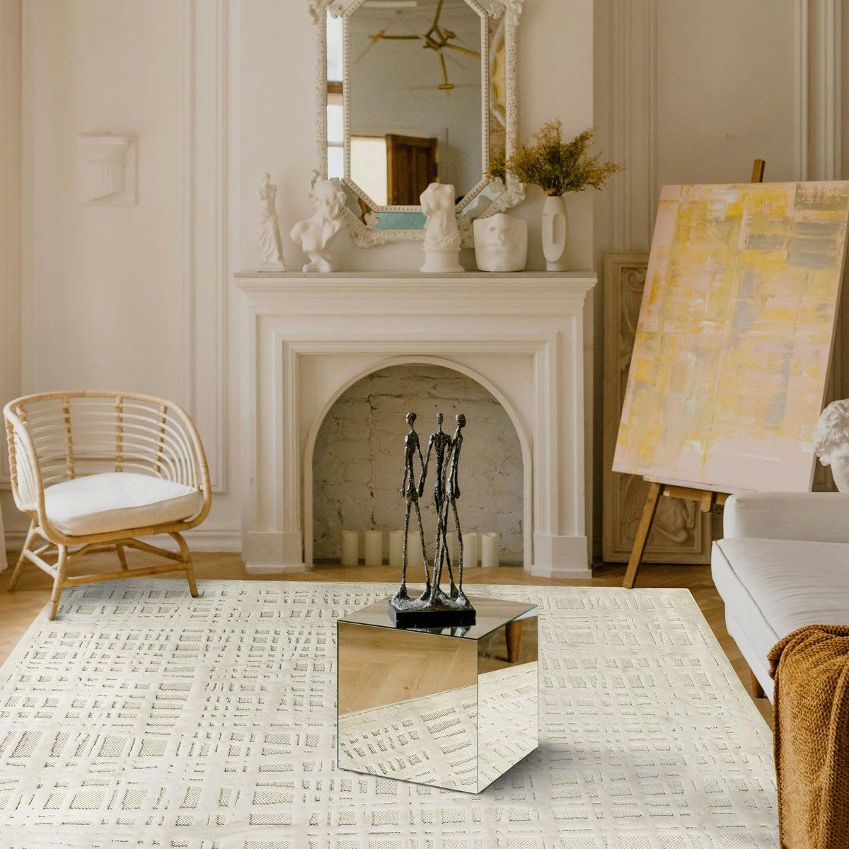 EMPRISE - Tapis avec relief motif chaîne et trame naturel 120x170