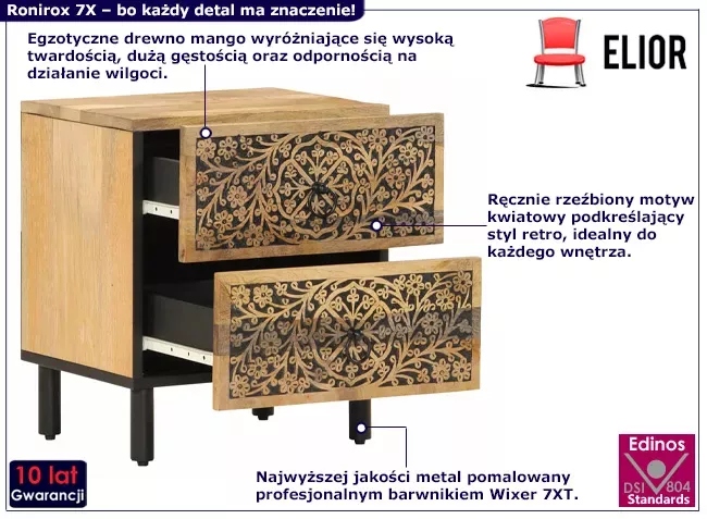 Drewniana szafka nocna z szufladami - Maero
