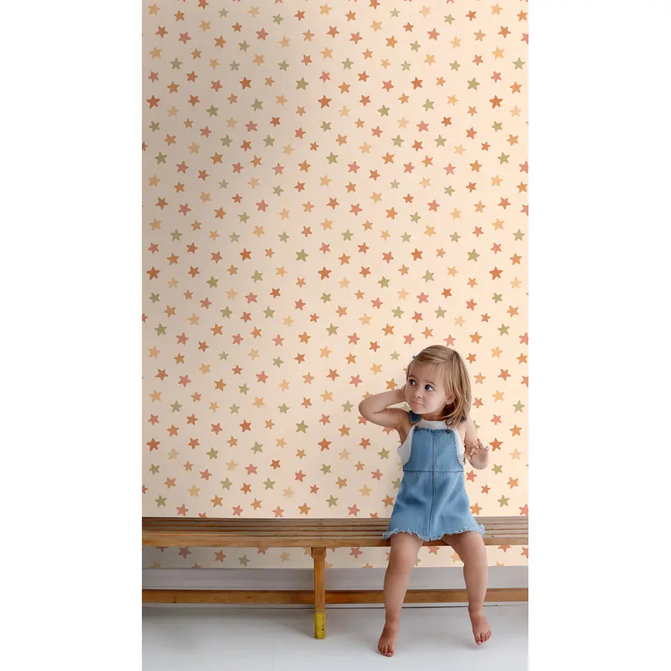 ESTAhome behang sterretjes beige, oranje en geel - 50 x 900 cm