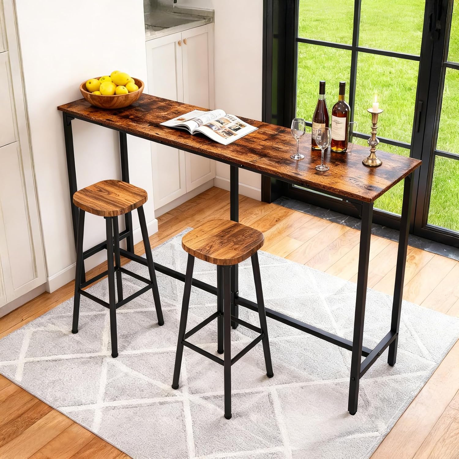 Karl home 71 Bar Table, Narrow Long High Top Dining Table with Upgraded Triangular Support for Stability, Industrial Counter Height Bar Table for Small Space, Behind Sofa, Kitchen, Rustic Brown