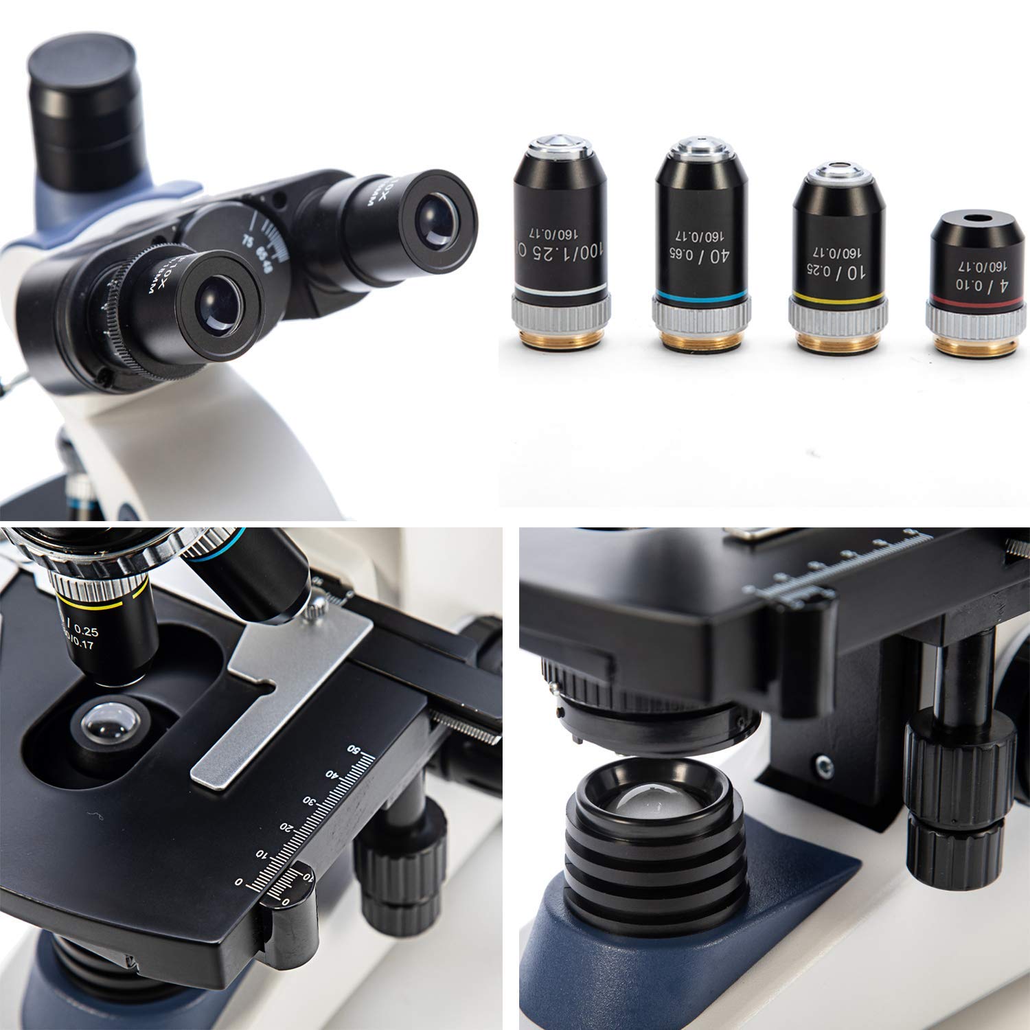 Swift SW380T 40X-2500X Magnification  Siedentopf Head  Research-Grade Trinocular Microscope Compound Lab with Wide-Field 10X/25X Eyepieces  Mechanical Stage  Ultra-Precise Focusing  Camera-Compatible