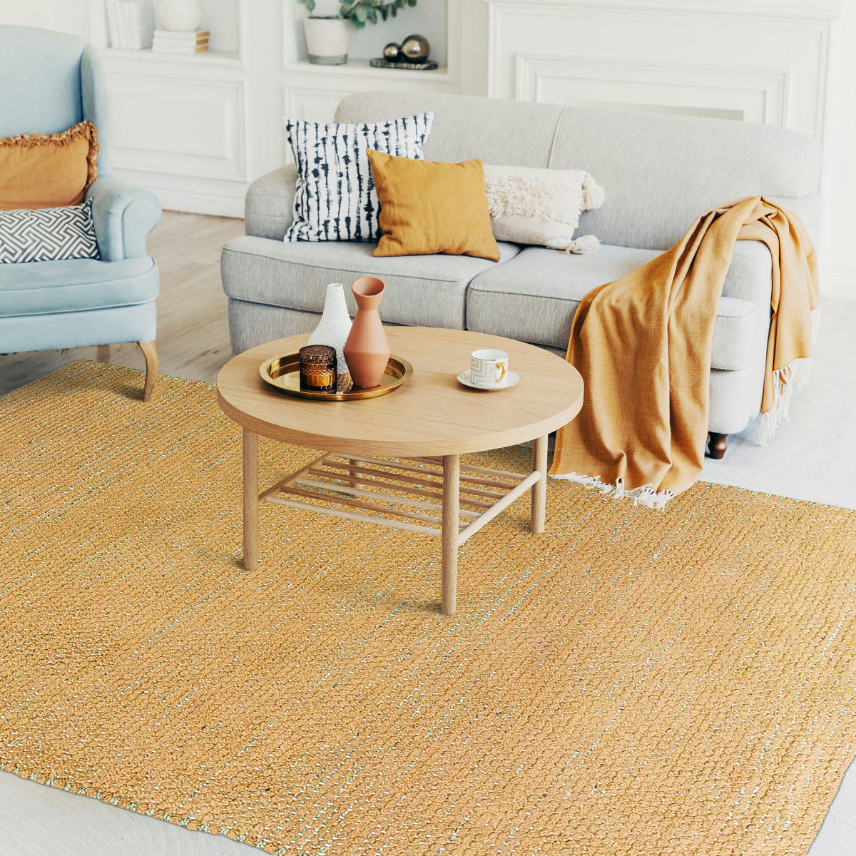 ROSTYLE - Tapis artisanal en jute et coton chenille ocre 160x230