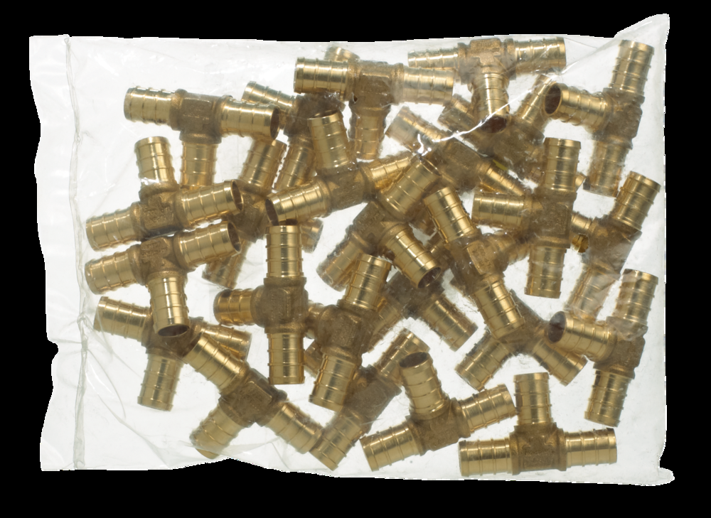 Waterline Solid Brass Tee Fitting Contractor Pack for PEX Pipe, 1/2-in, 25-pk