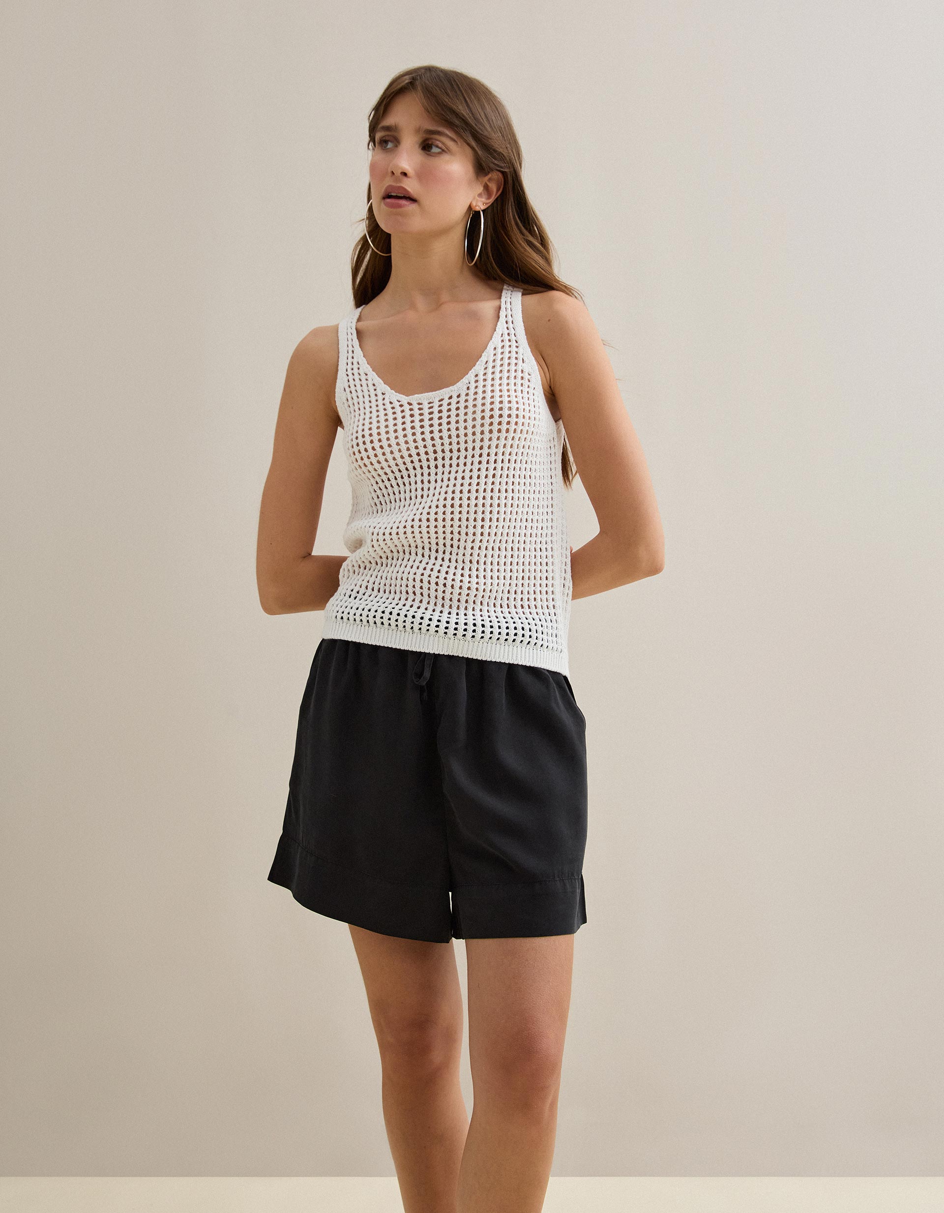 Top de Malha Crochet, Mulher, Branco