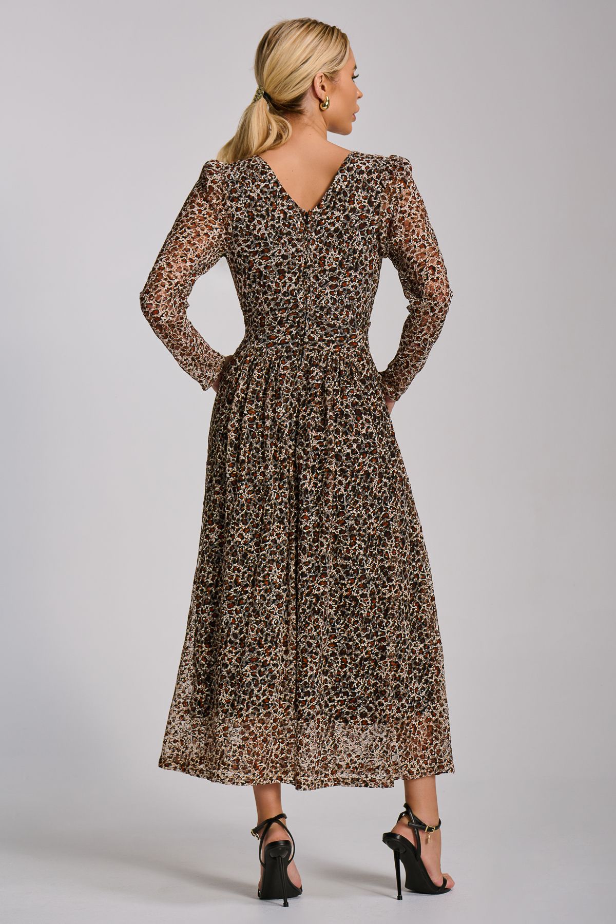 Jolie Moi Long Sleeve Pleated Lace Maxi Dress