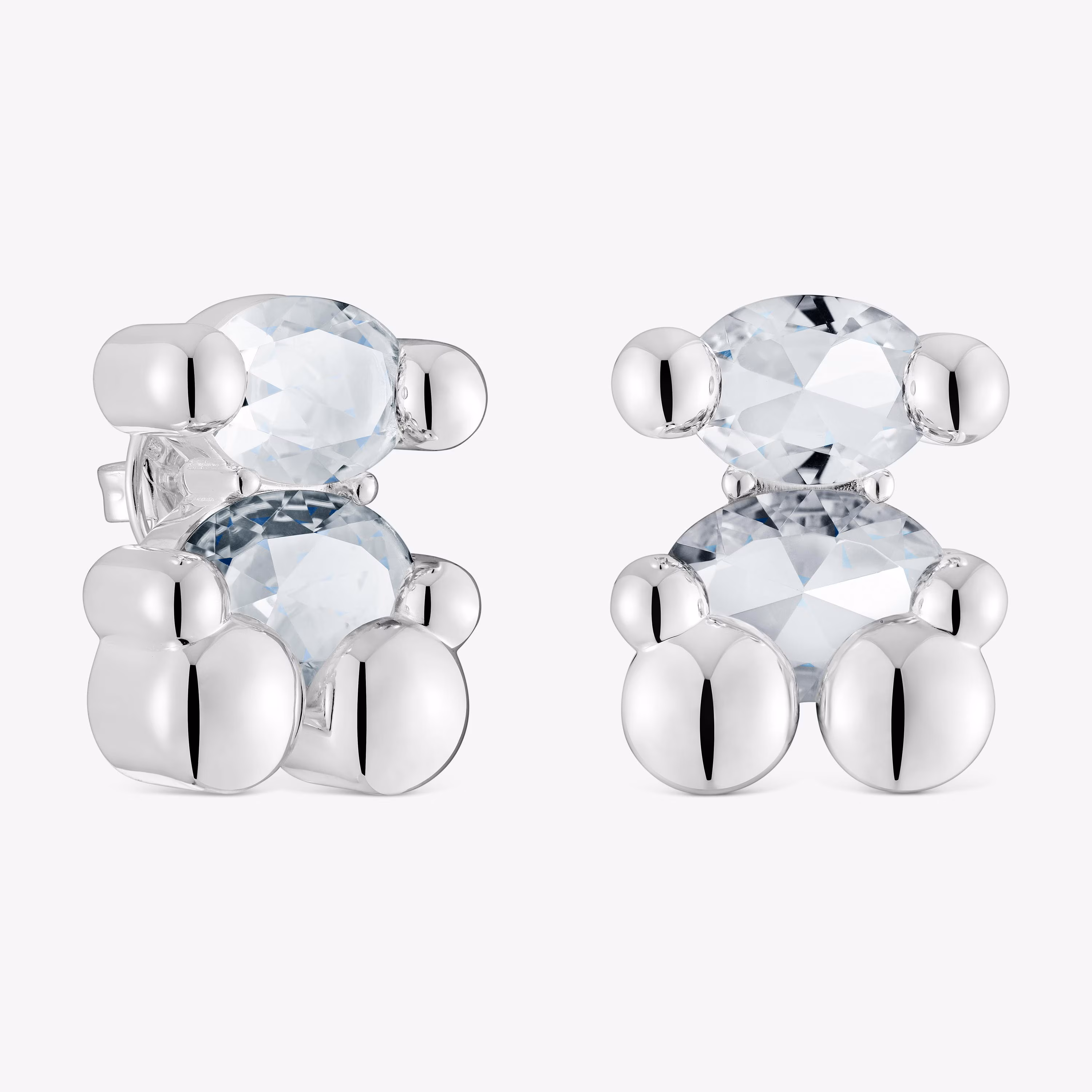Pendientes motivo oso de plata y cuarzo cristal de roca 23 mm Color Bear