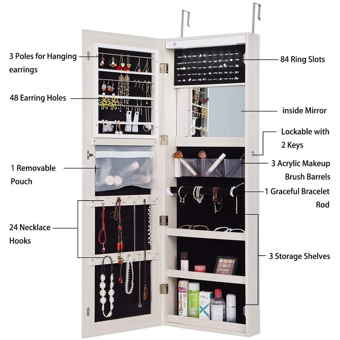 Large Capacity Dressing Mirror Makeup Jewelry Cabinet