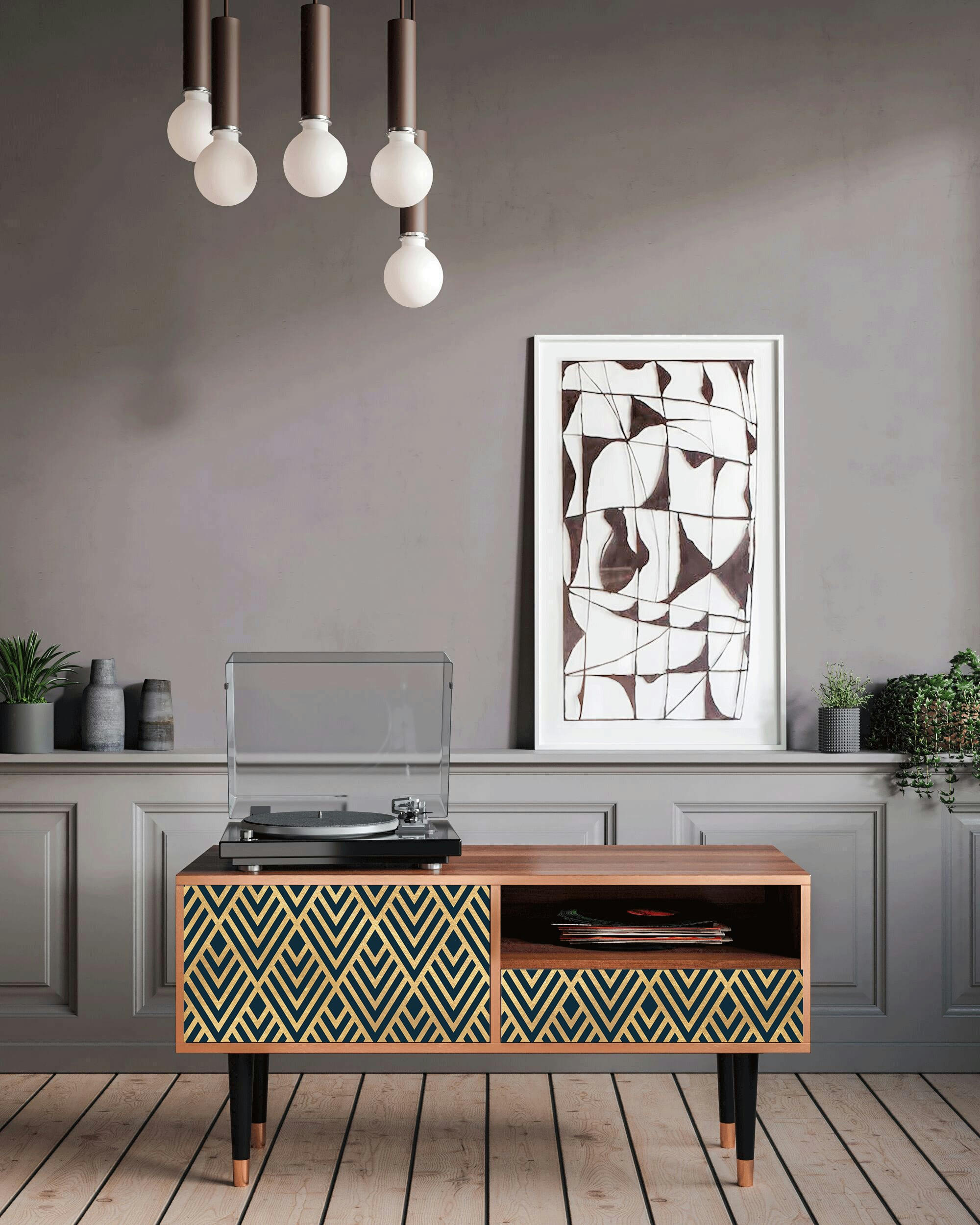 EGYPT TRIANGLES - Meuble TV  bleu 1 tiroir et 1 porte L 115 cm