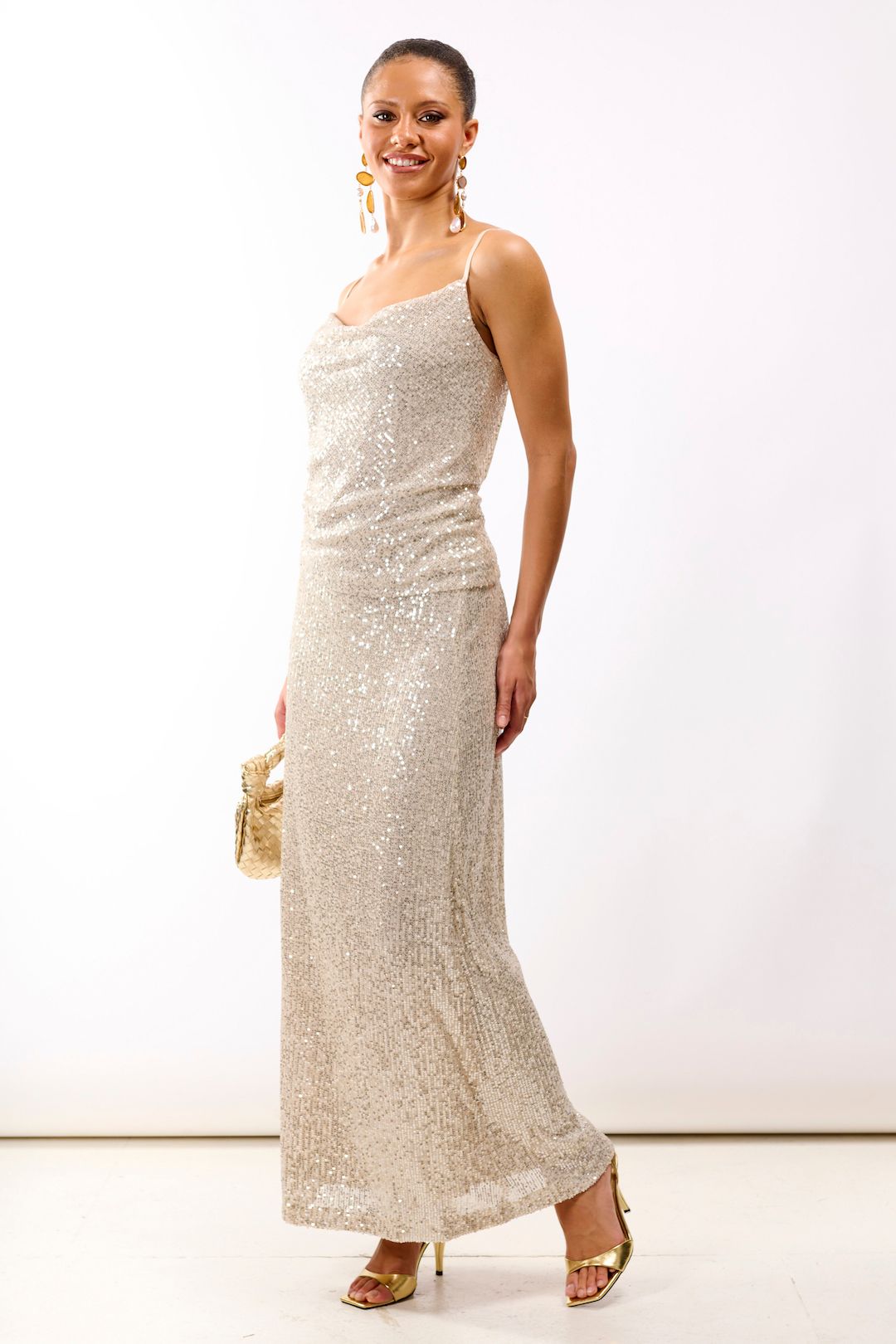 Needs No Label Cream Sequin Midaxi Skirt