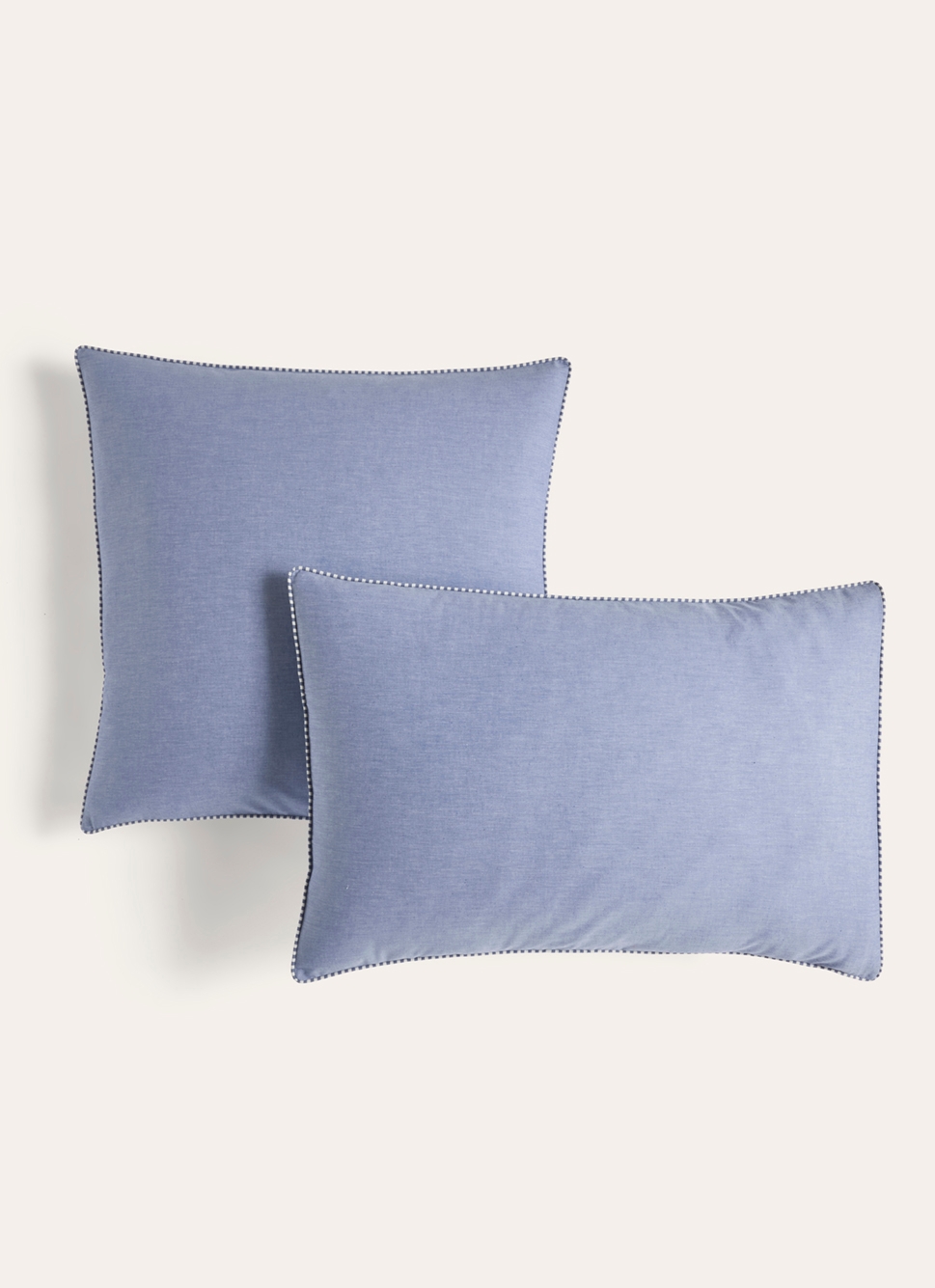 LOT DE 2 TAIES D'OREILLER UNIES CHAMBRAY BLEU
