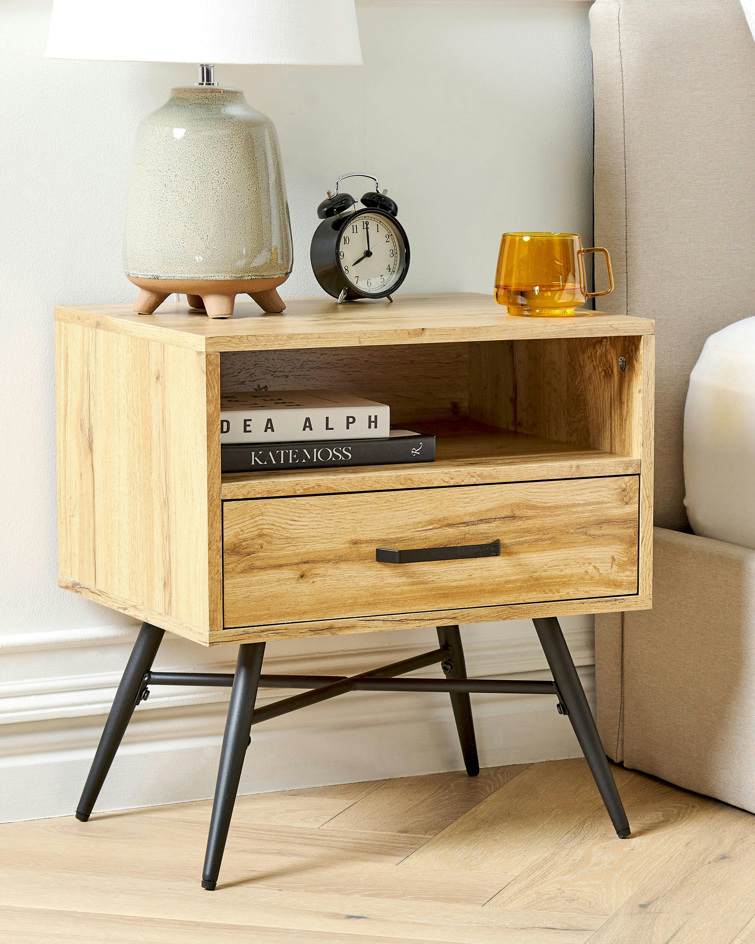 LUBOCK - Table de chevet bois clair 1 tiroir