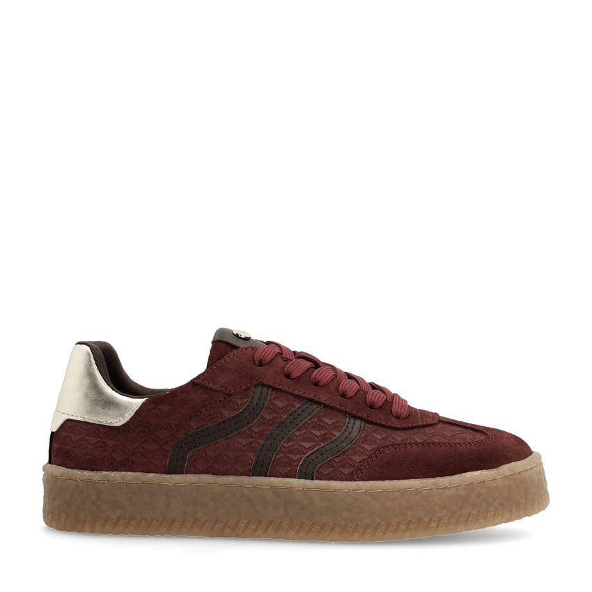 No Stress Burgundy leren sneakers met suède details
