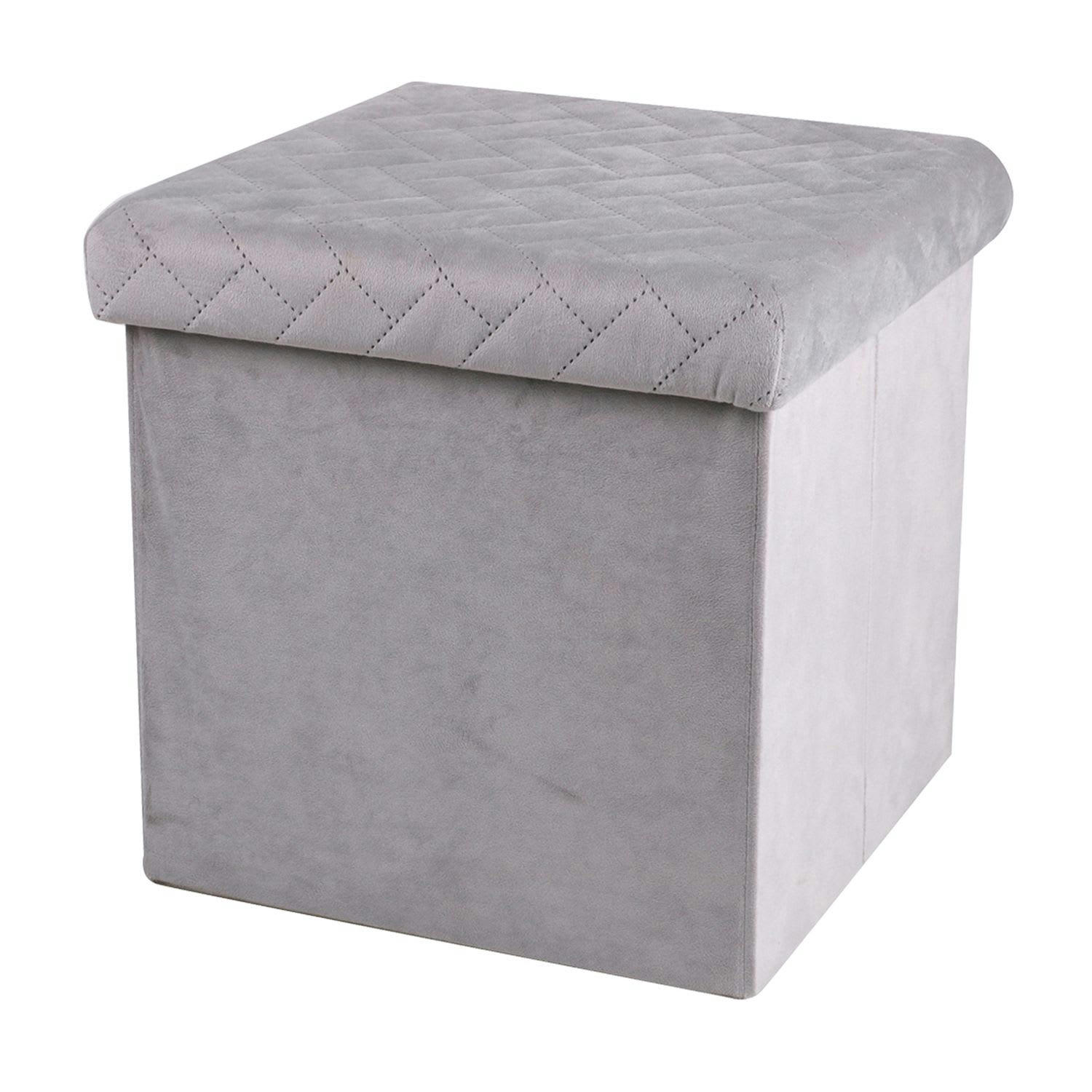 KUBE - Pouf de rangement pliable en velours gris clair