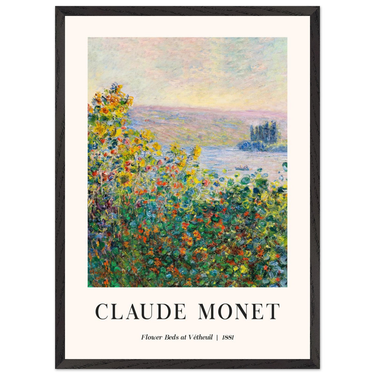 Artfulprints Poster met Lijst Claude Monet - Flower beds at Vétheuil  - 50x70 cm - Meerkleurig