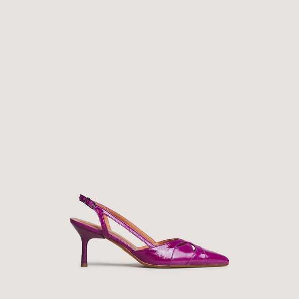 Escarpins slingbacks à bouts pointusen vernis plissé violet | DAMOUR