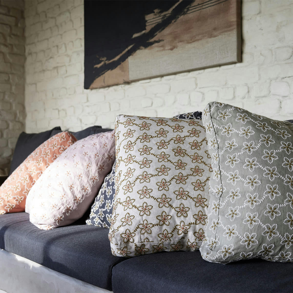 FLEURS - Housse de coussin en lin naturel 45x45