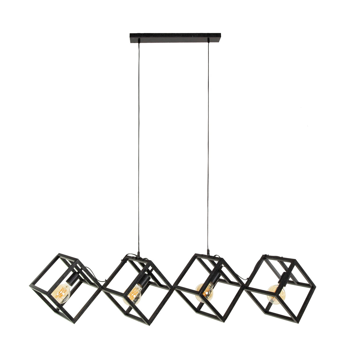 Giga Meubel Hanglamp Kubus - Zwart Metaal - 4-Lichts - 150x35x150cm