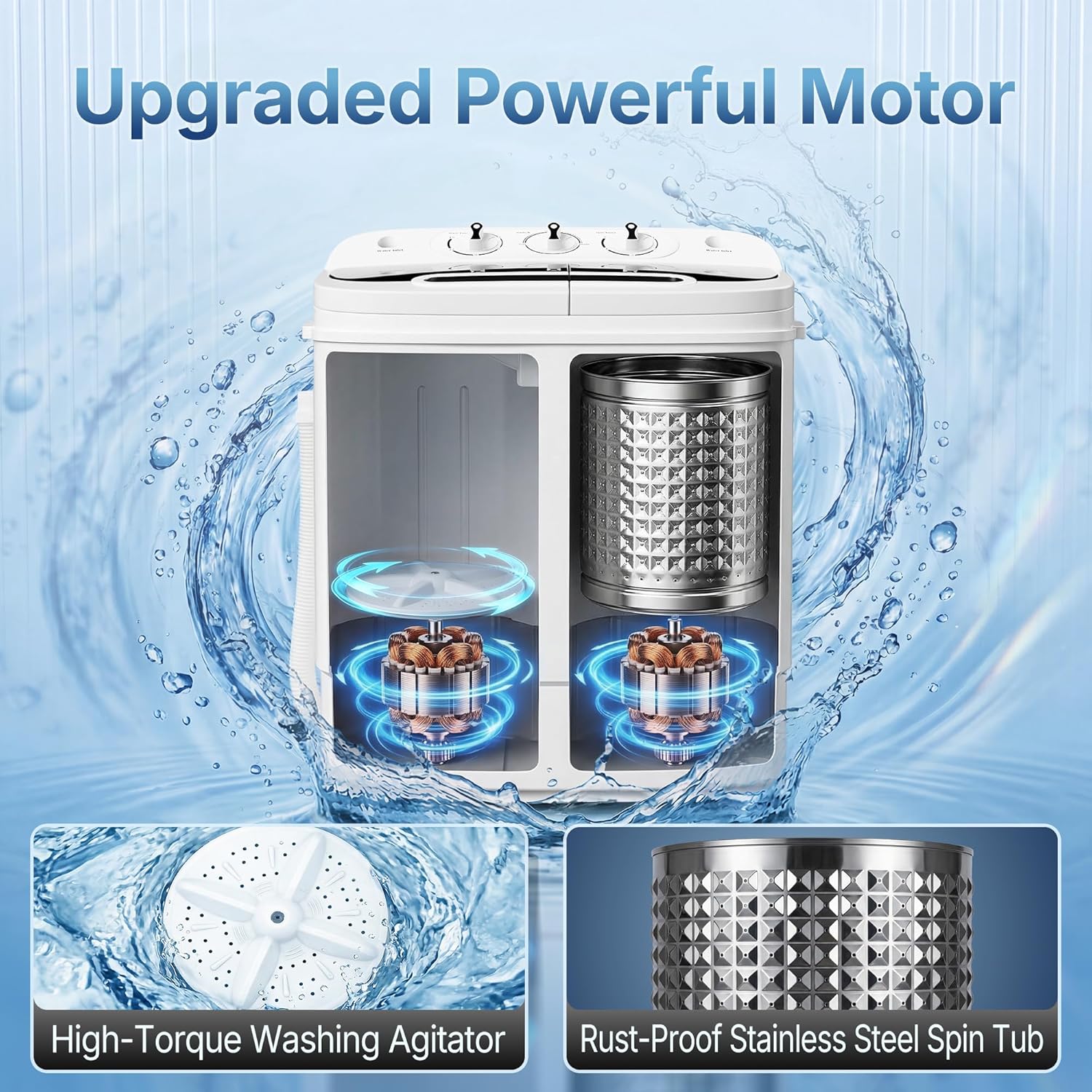 SUPER DEAL Compact Mini Twin Tub Washing Machine 13lbs Capacity Portable Washer Wash and Spin Cycle Combo, Built-in Gravity Drain for Camping, Apartments, Dorms, College, RV’s and Small Spaces
