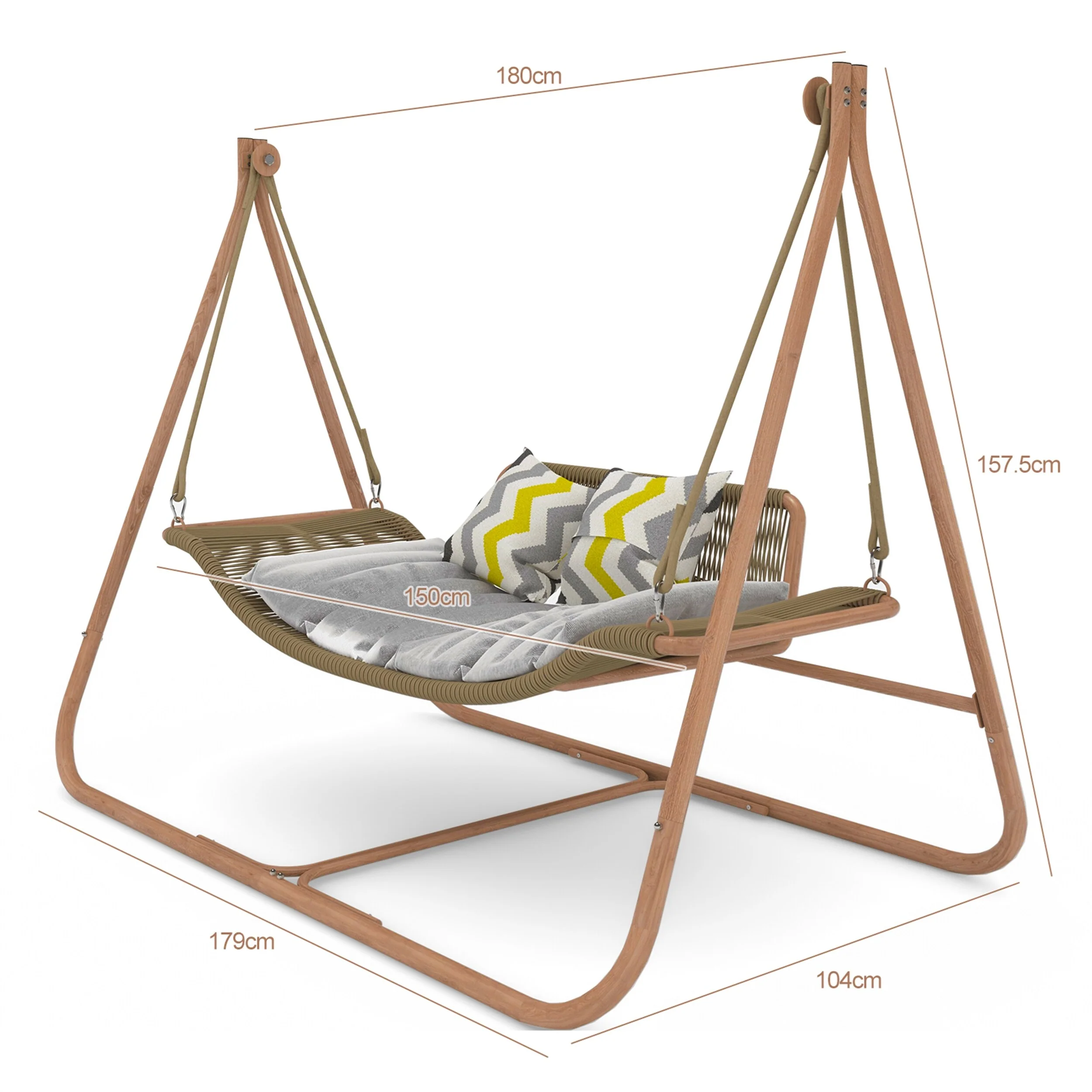 Oversized Double Hammock Swing Chair with Stand and Cushion, Anti-Rust