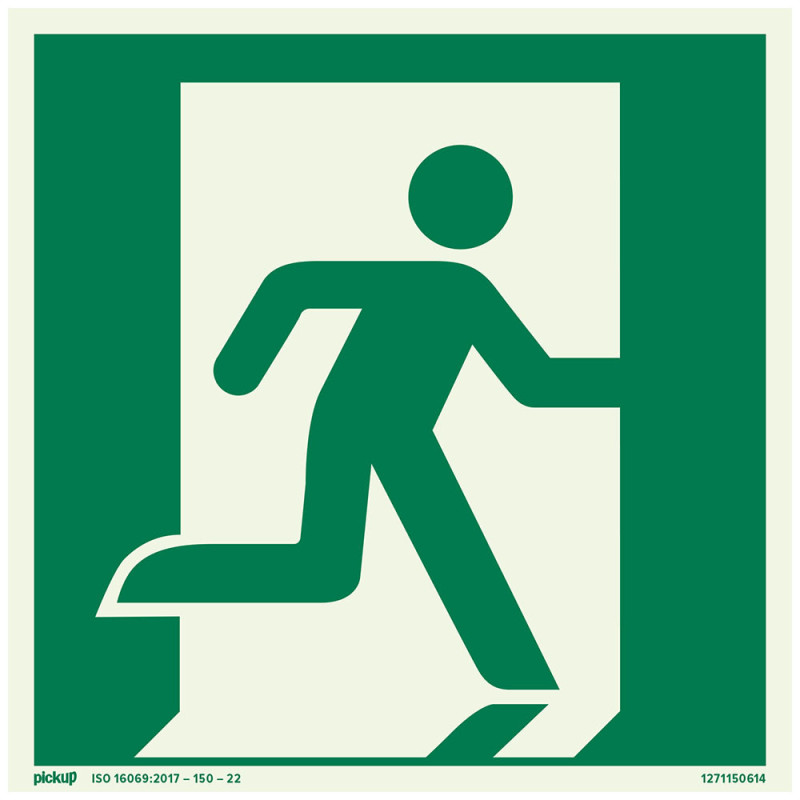 Pictogramme adhésif photoluminescent direction sortie droit 15 x 15 cm PICKUP
