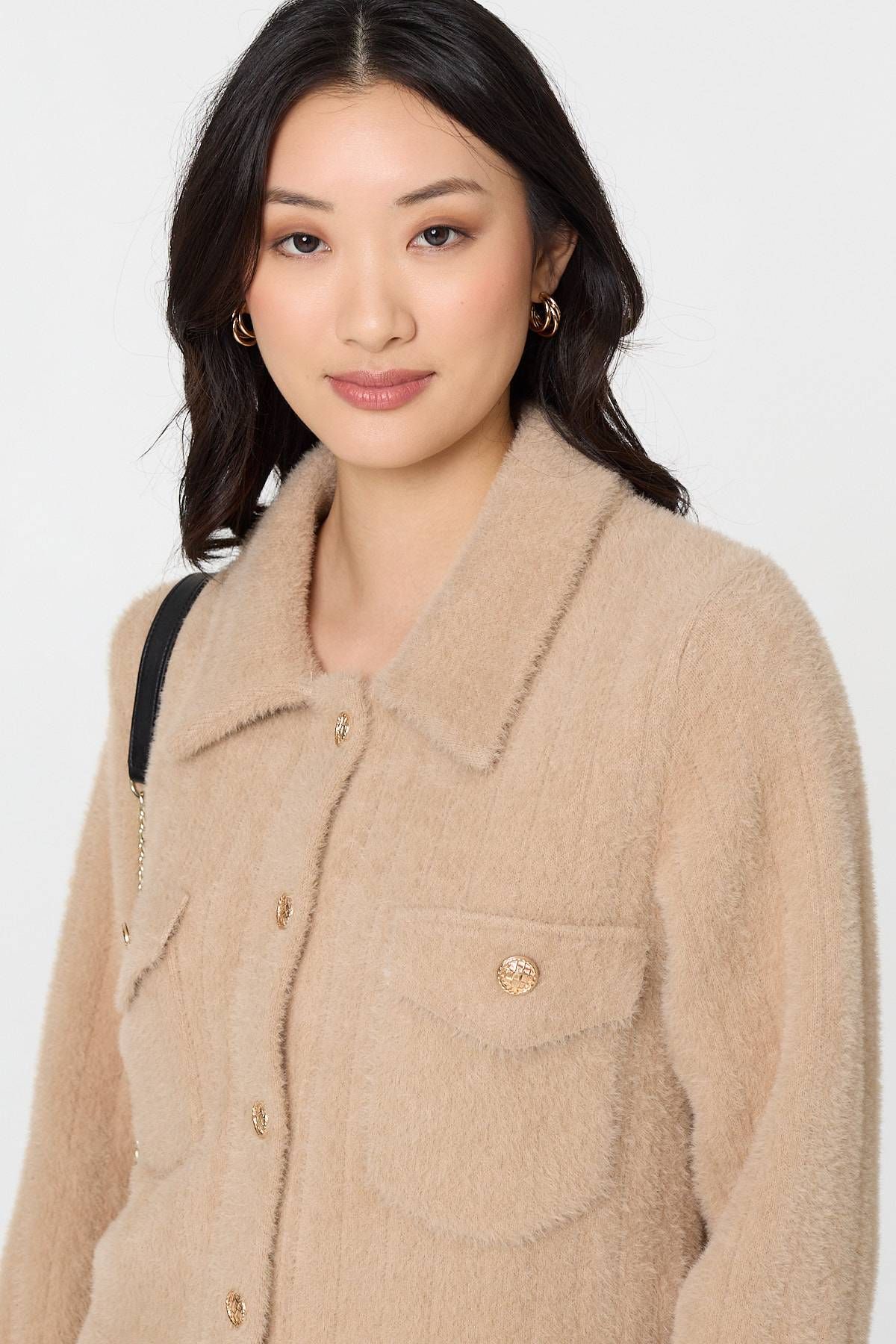 Izabel London Textured Button Front Boxy Shacket