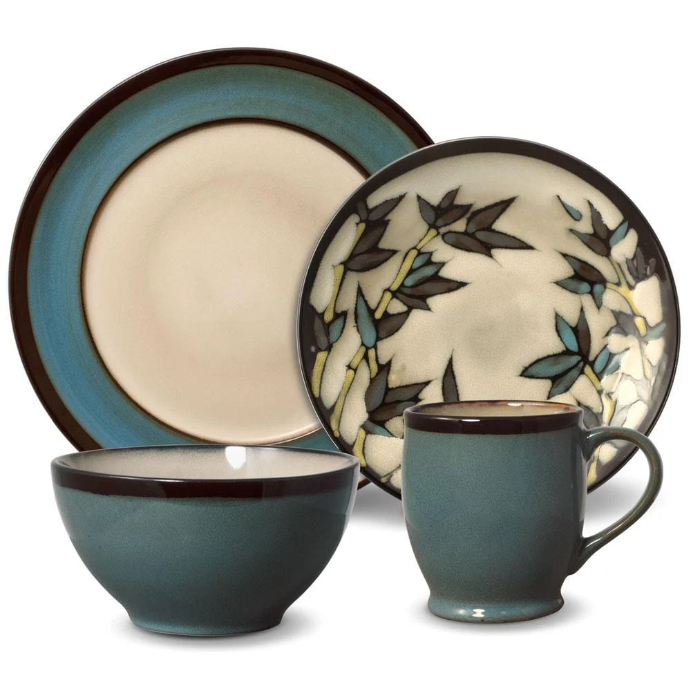 Gourmet Basics Belmont Round Blue Stalks Dinnerware Set