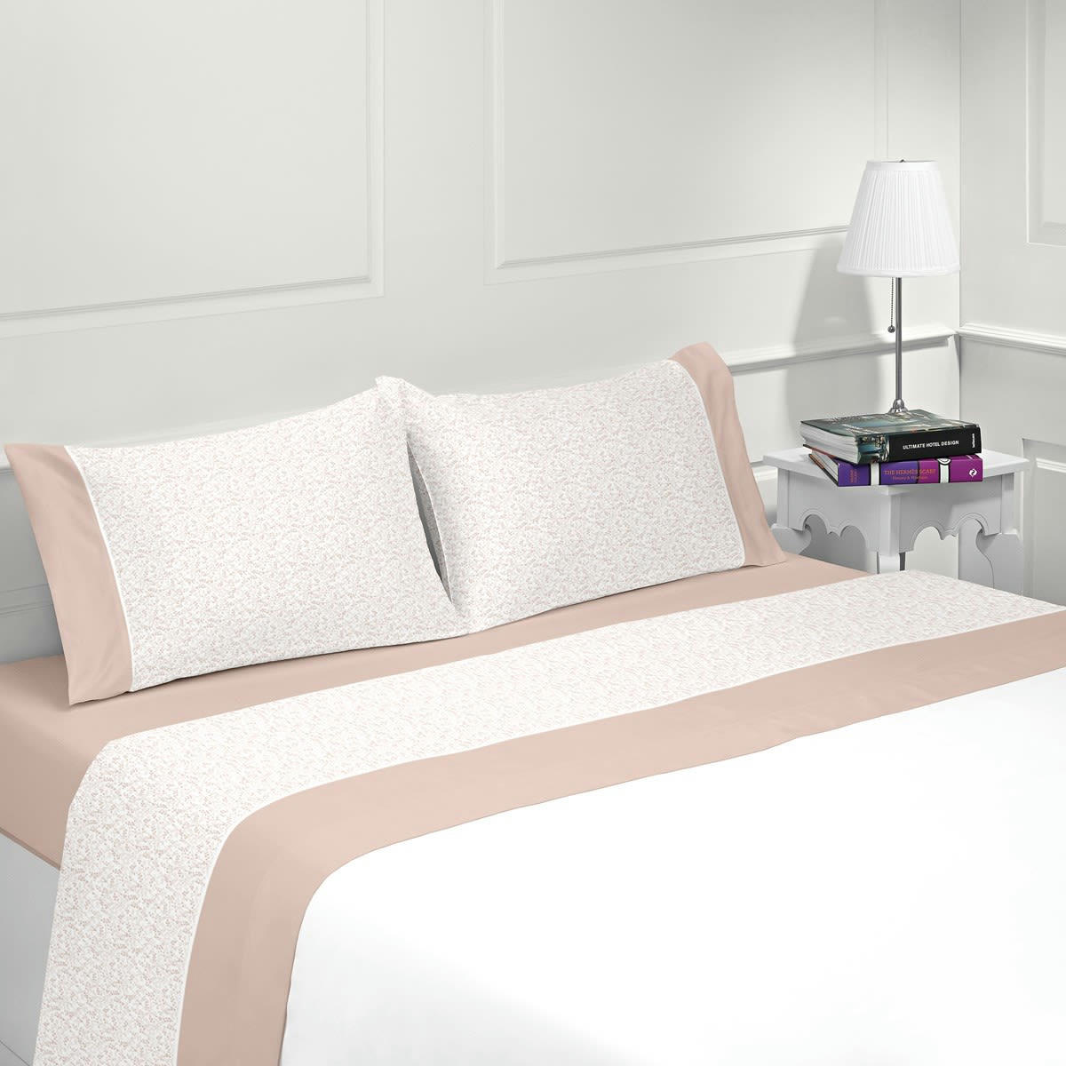 TULIPA - Parure drap plat en coton beige 160x200 cm