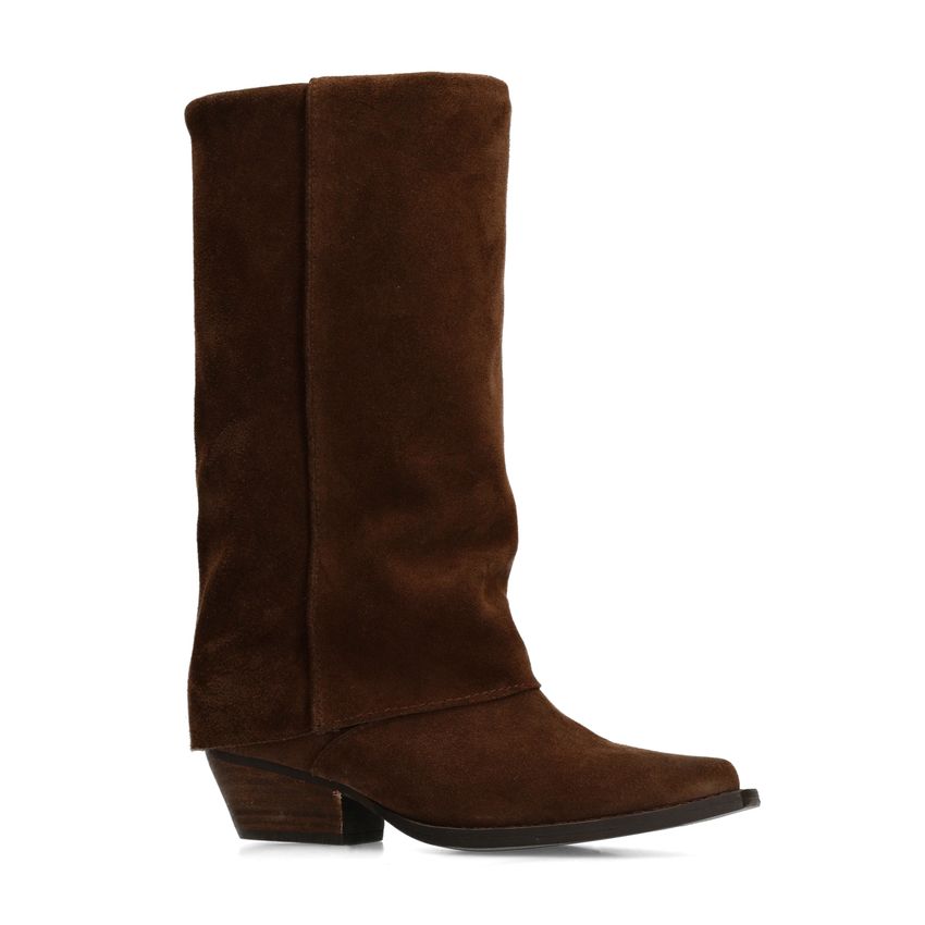 Manfield Donkerbruine suède laarzen met flap