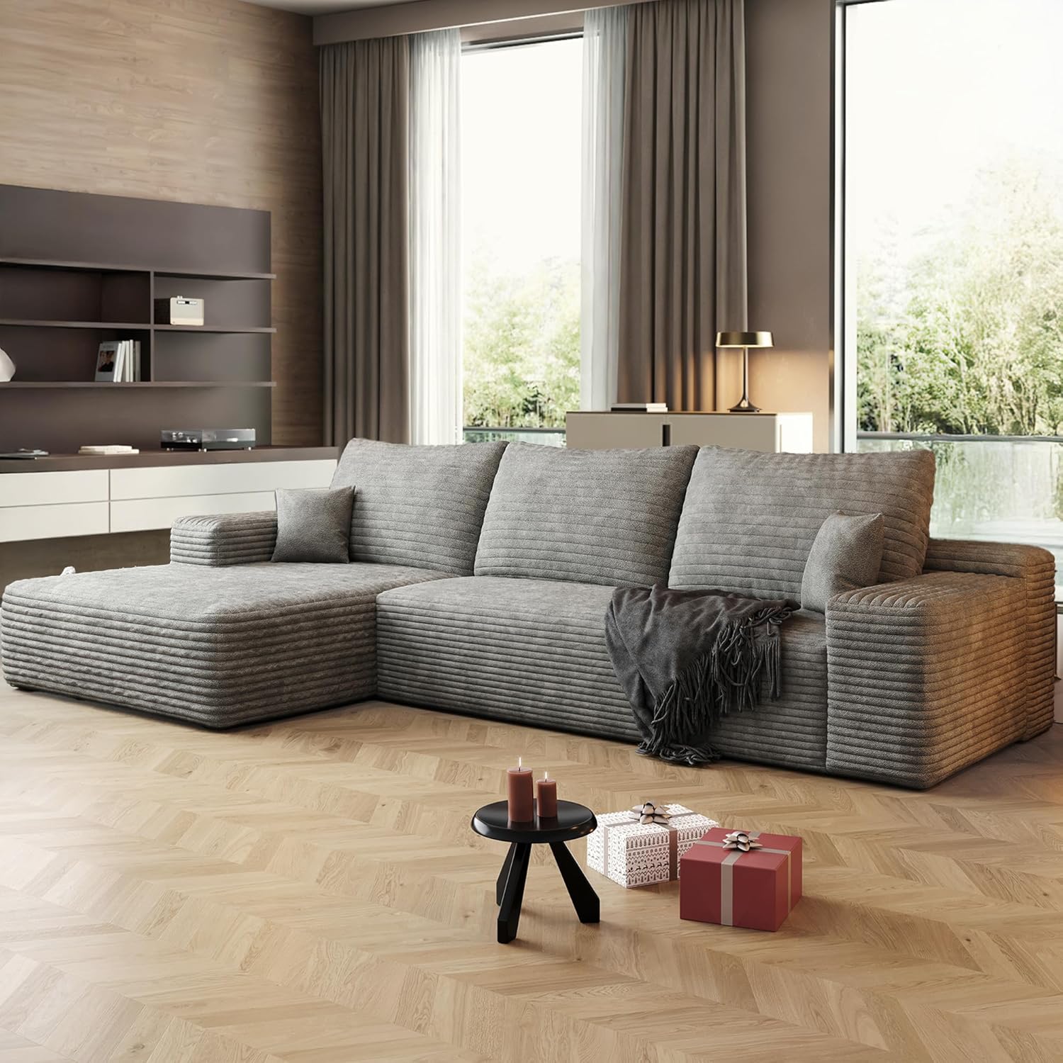108 Sectional Couches for Living Room Cloud Couch Sofa with L-Shape Upholstered Boneless Couchs Modern Modular Sectional Couch with Chaise (Grey, 108 Left Facing Chaise+2Seaters)