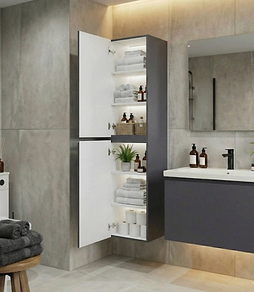 COLONNE salle de bain Armoire de rangement APOLLO LAQUE GRIS GRIS KIT