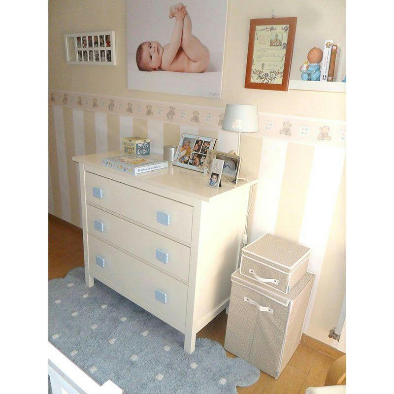 BISCUIT - Tapis lavable bord biscuit en coton blue ciel 120x160