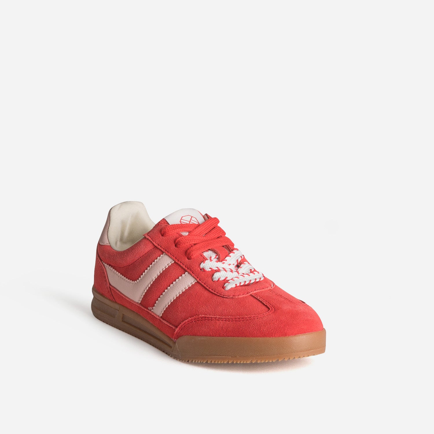 Tennis rouge cuir velours détails roses