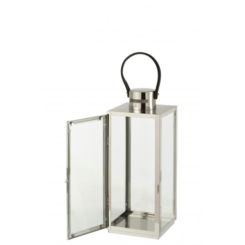 CARRÉE - Lanterne carrée métal/verre argent H51cm