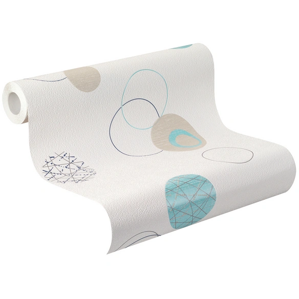 Vliestapete, 10,05x0,53 m Kreise blau beige