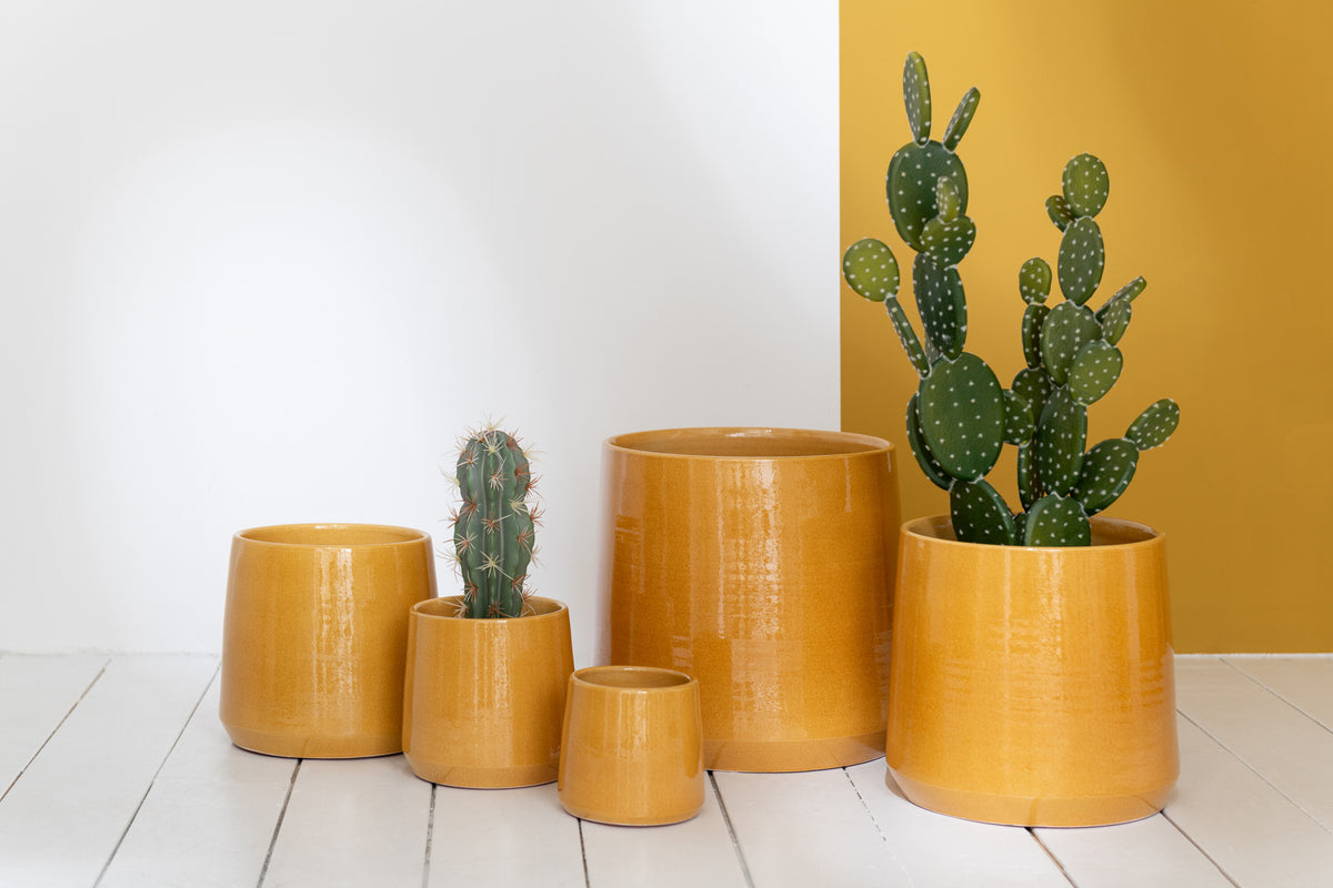 J-Line bloempot Rond - keramiek - oker - extra small - 2 stuks - Ø 13.5 cm